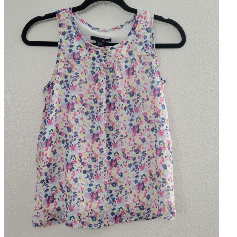 Basic Editions Girls XL 14/16 Floral Sleeveless Blouse Top Pink Blue Spring